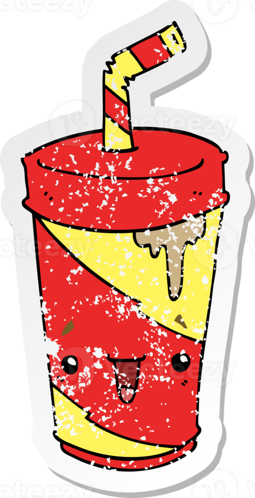 distressed sticker of a cute cartoon soda png