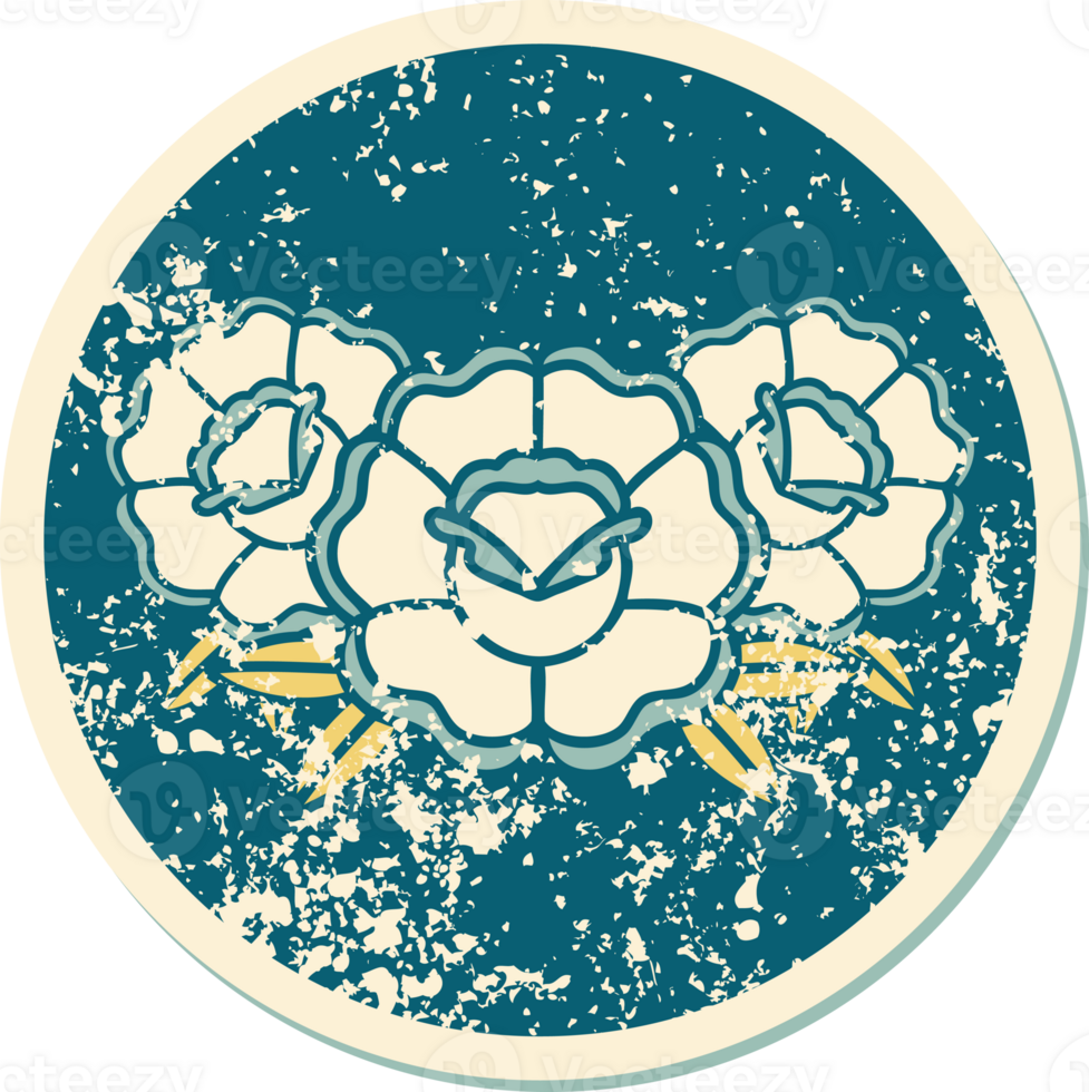iconic distressed sticker tattoo style image of a bouquet of flowers png