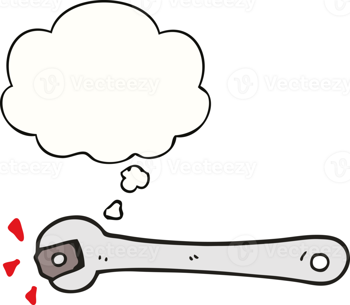 cartoon spanner turning nut with thought bubble png