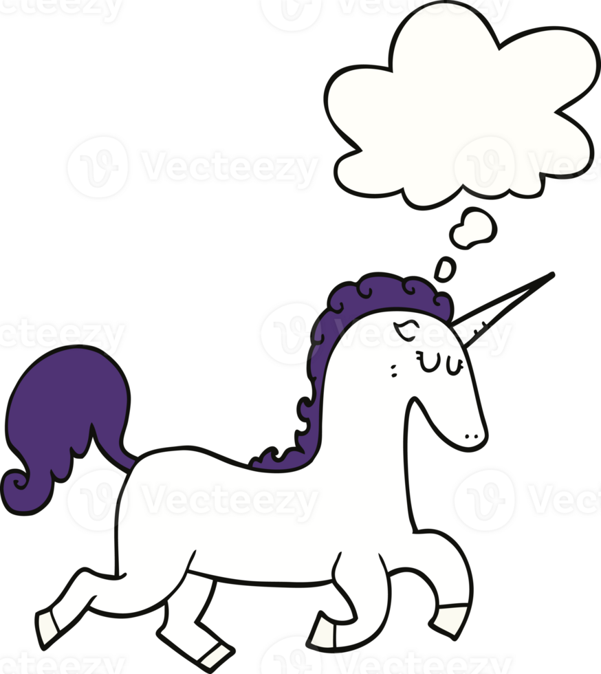 cartoon unicorn with thought bubble png