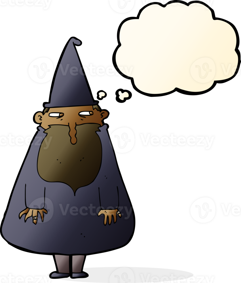 cartoon wizard with thought bubble png