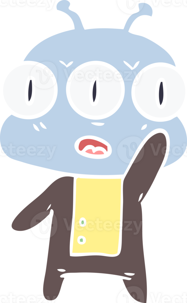 flat color style cartoon three eyed alien waving png