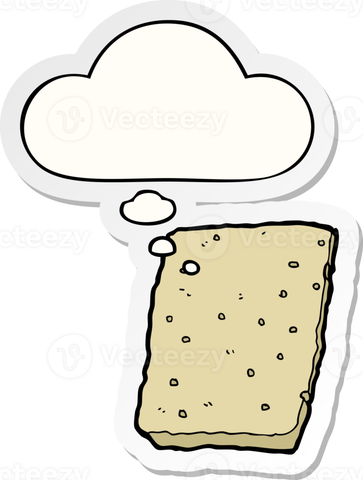 cartoon biscuit with thought bubble as a printed sticker png