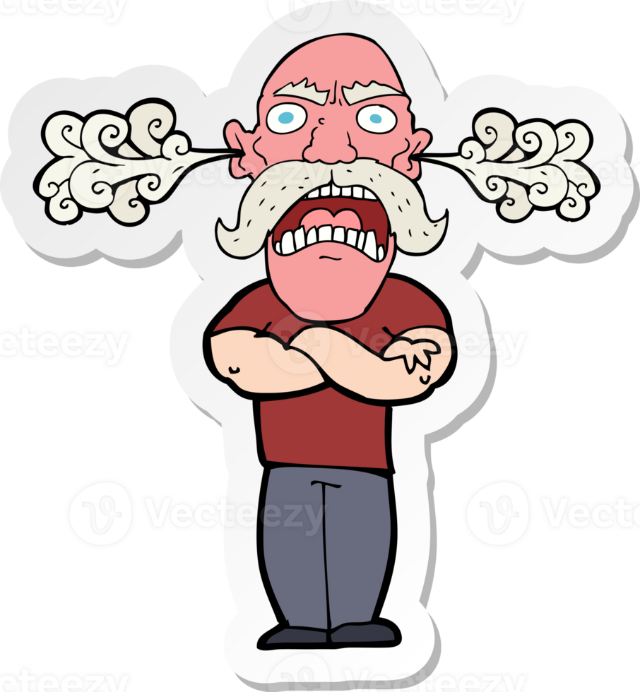 sticker of a cartoon furious man with red face png