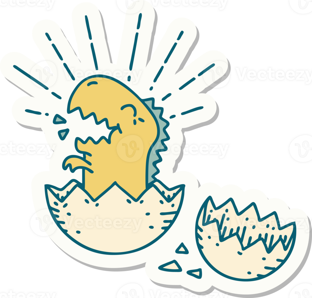 sticker of a tattoo style hatching dinosaur png