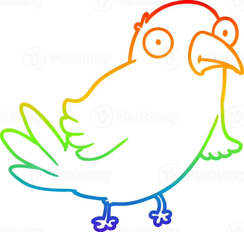 rainbow gradient line drawing of a cartoon bird png