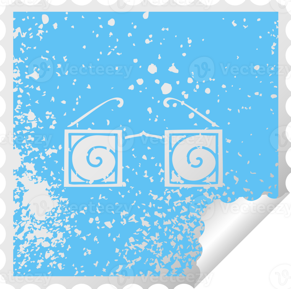 distressed square peeling sticker symbol of a hypno glasses png