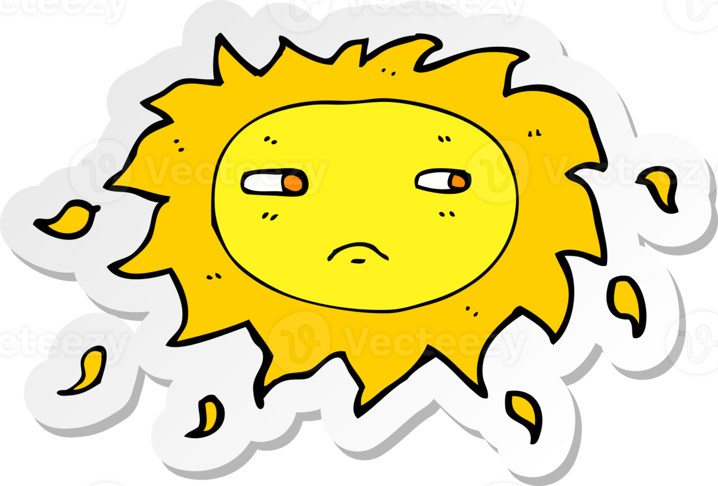 sticker of a cartoon sad sun png