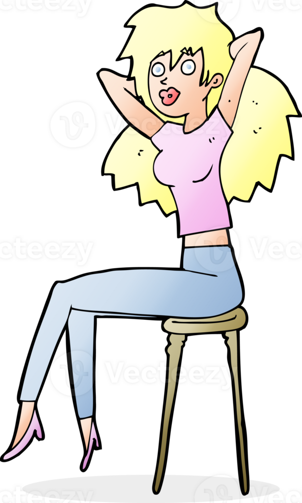 cartoon woman posing on stool png