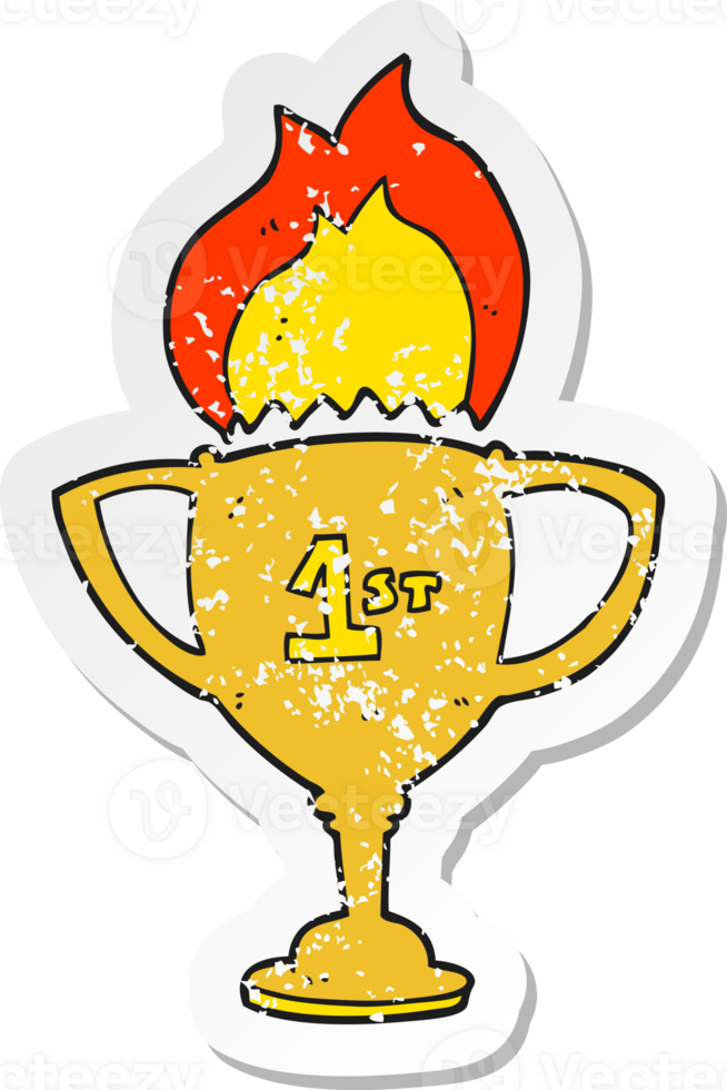 retro distressed sticker of a cartoon sports trophy png