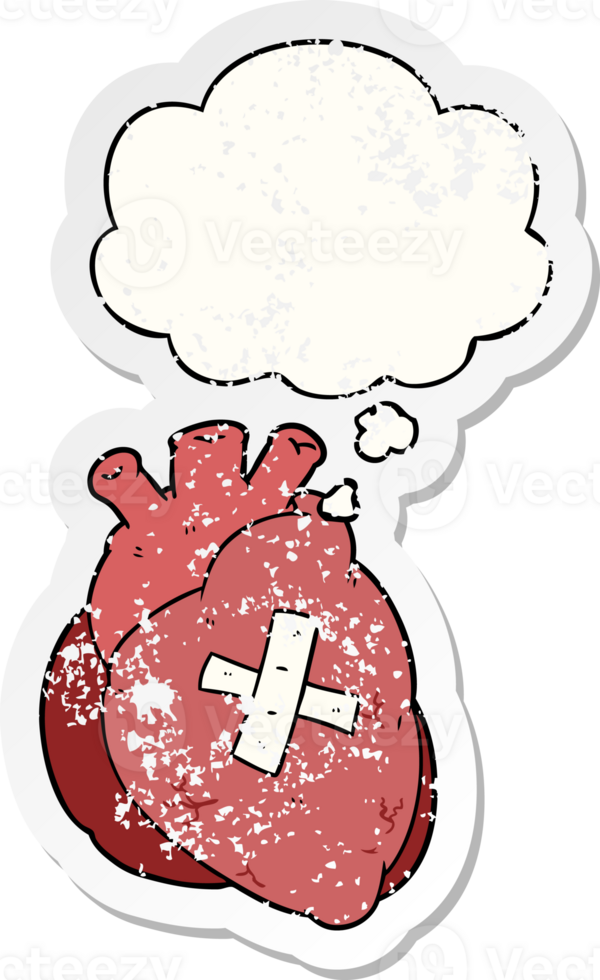 cartoon heart with thought bubble as a distressed worn sticker png