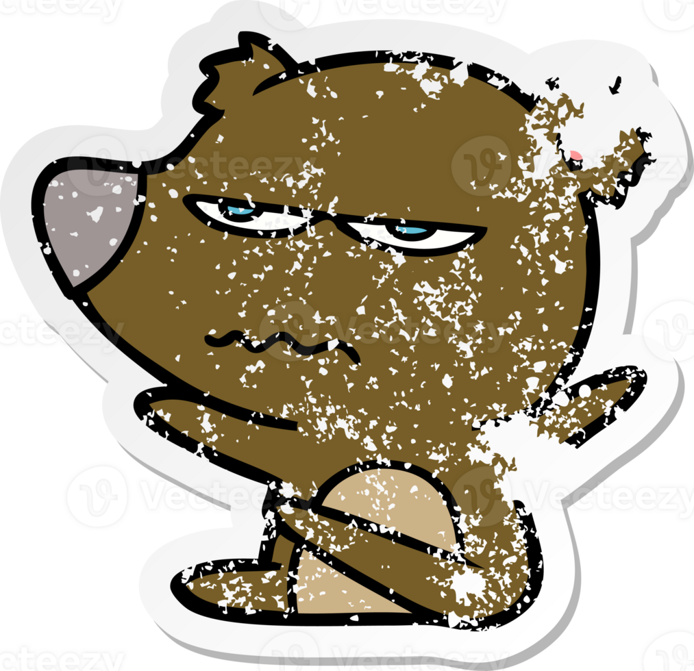 distressed sticker of a angry bear cartoon png