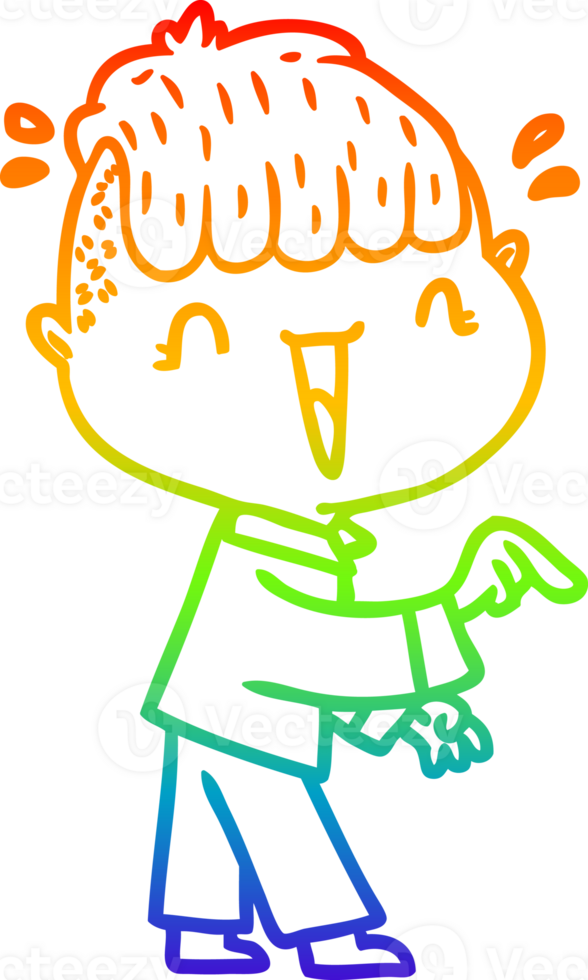 rainbow gradient line drawing of a cartoon happy boy surprised png