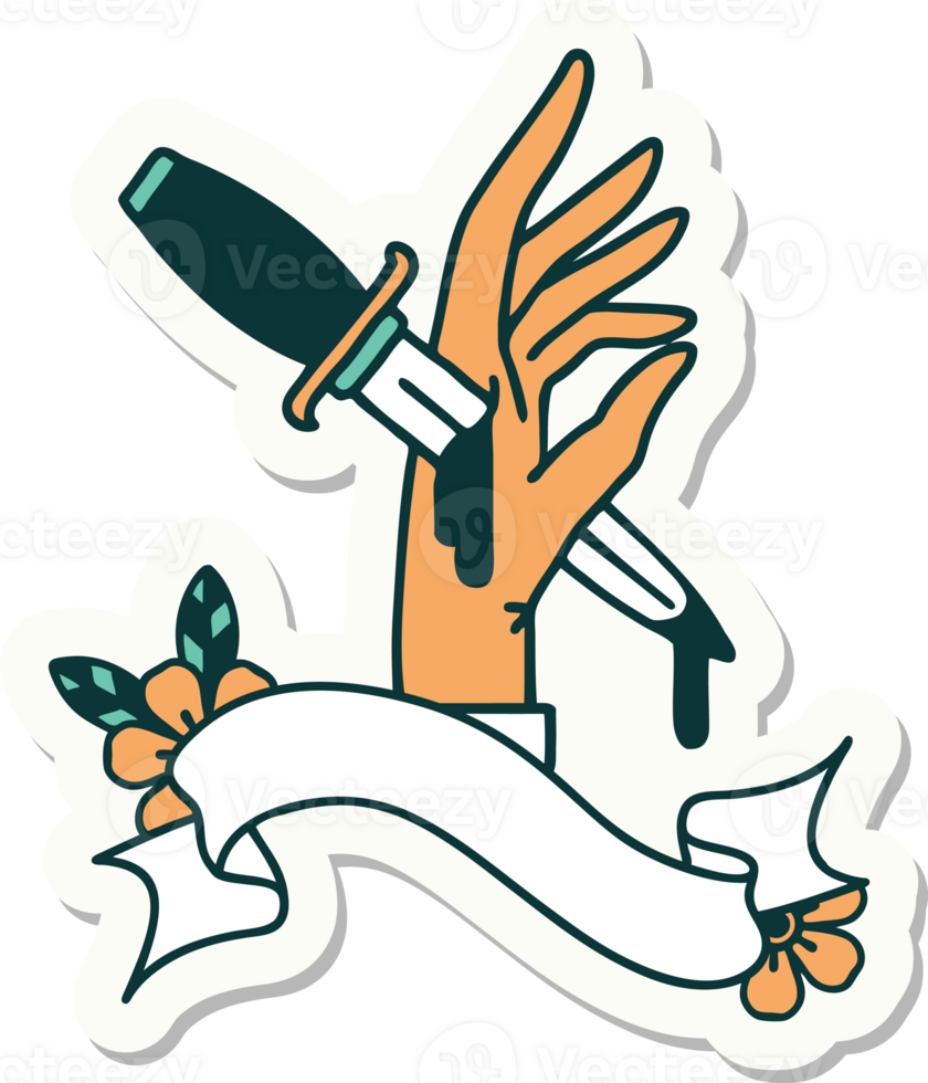 tattoo style sticker with banner of a dagger in the hand png