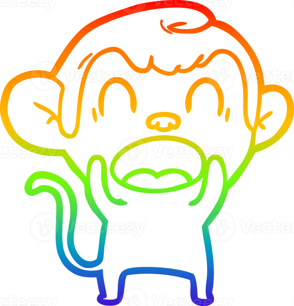rainbow gradient line drawing of a shouting cartoon monkey png