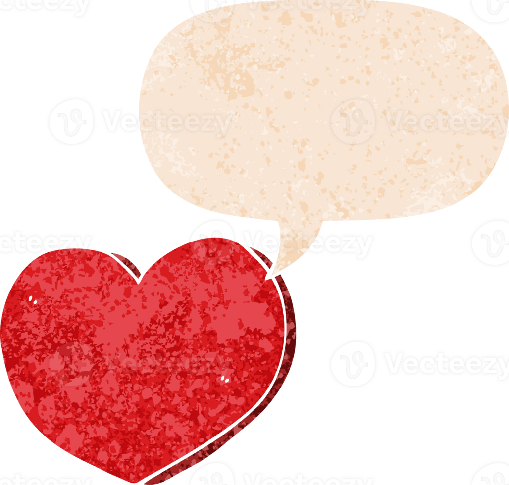 cartoon love heart with speech bubble in grunge distressed retro textured style png