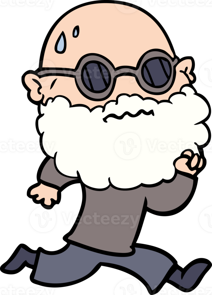 cartoon running man with beard and sunglasses sweating png