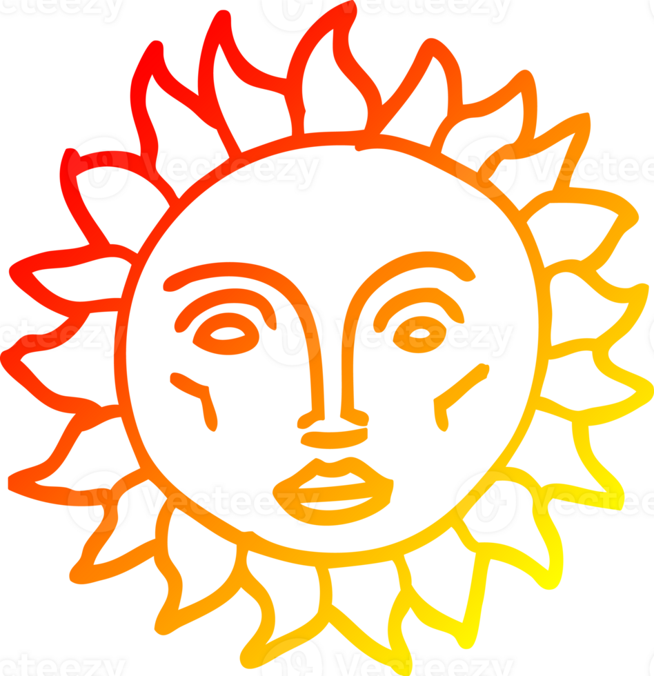 warm gradient line drawing of a cartoon traditional sun face png