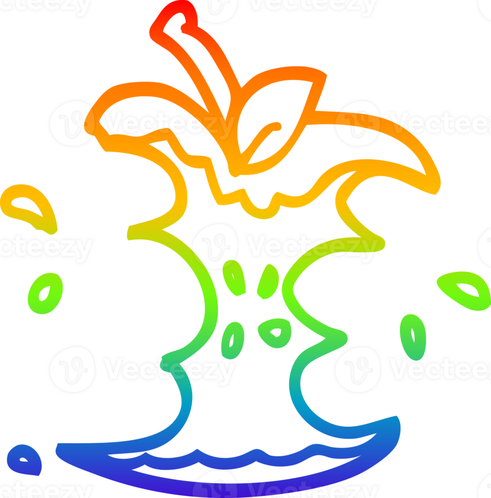 rainbow gradient line drawing of a cartoon juicy bitten apple png