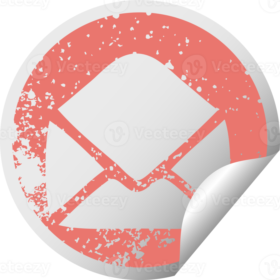 distressed circular peeling sticker symbol of a paper envelope png