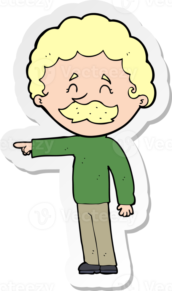 sticker of a cartoon man with mustache pointing png