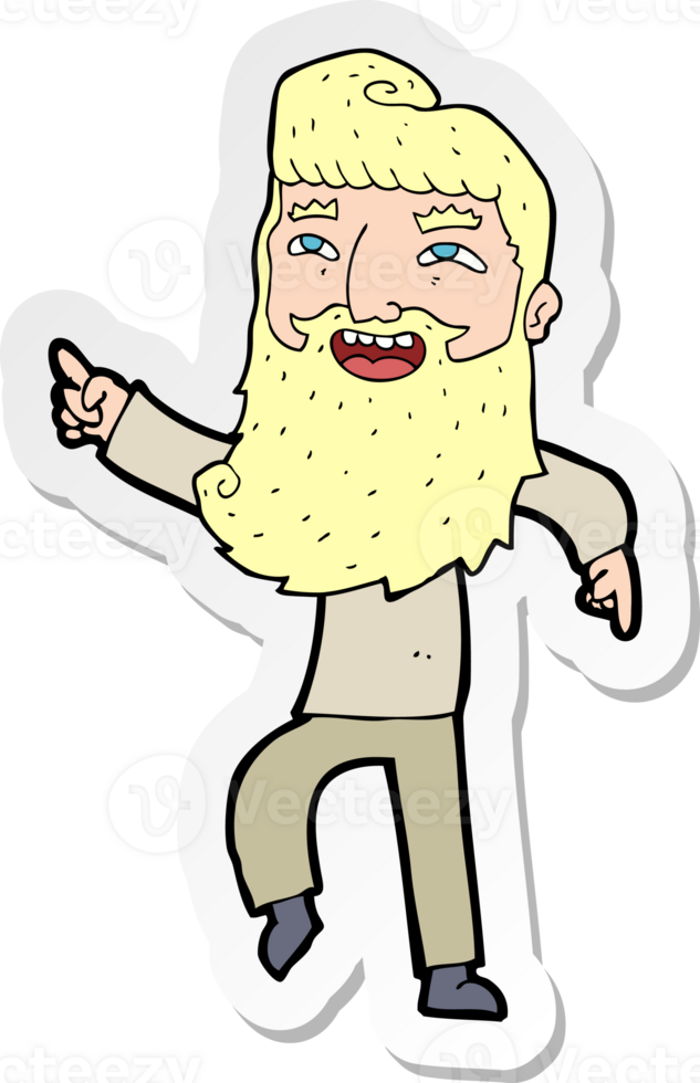 sticker of a cartoon man with beard laughing and pointing png