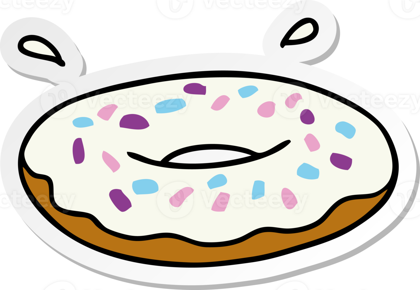 hand drawn sticker cartoon doodle of an iced ring donut png