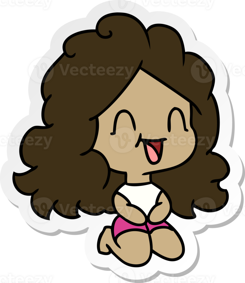 hand drawn sticker cartoon cute kawaii happy girl png