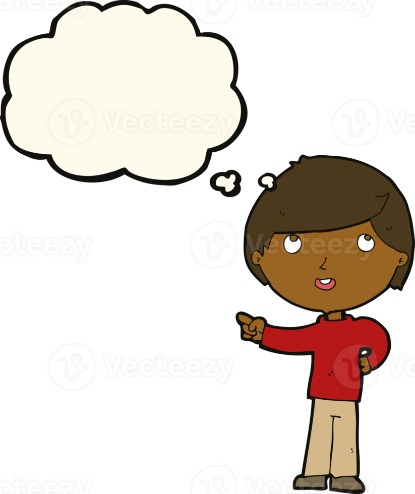 cartoon boy pointing with thought bubble png