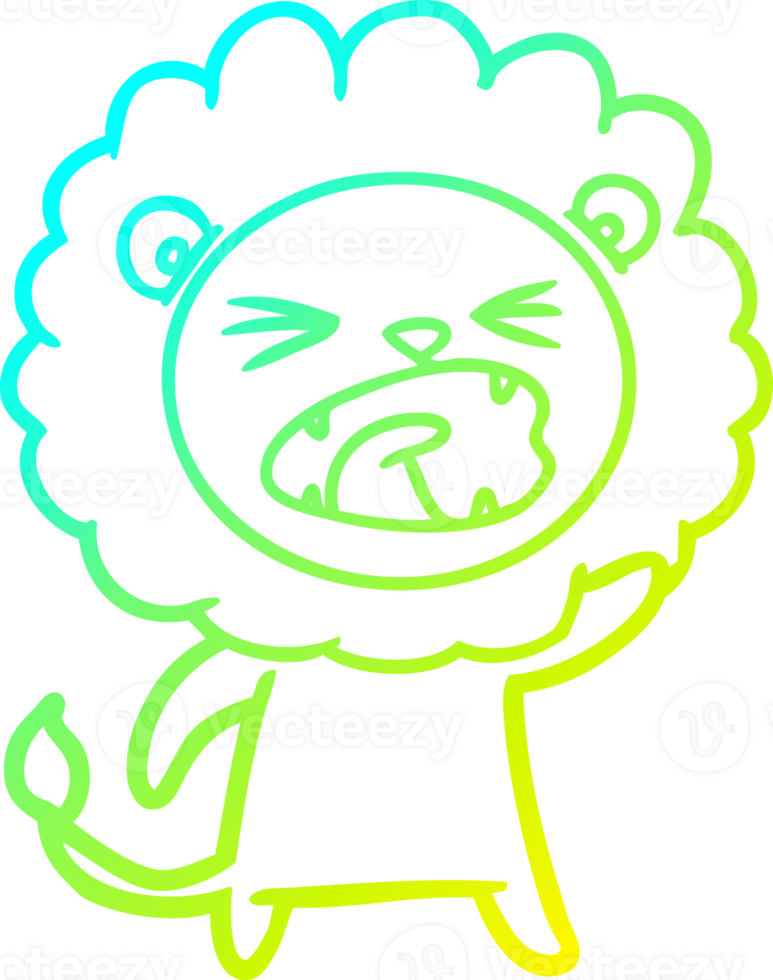 cold gradient line drawing of a cartoon angry lion png