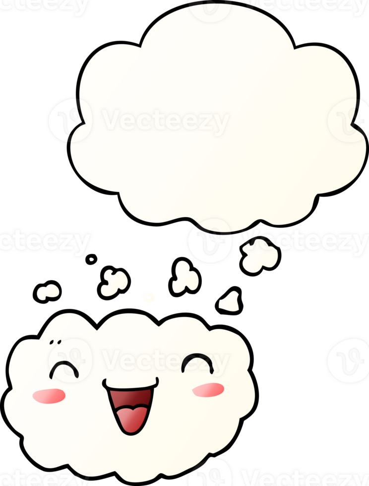 happy cartoon cloud with thought bubble in smooth gradient style png