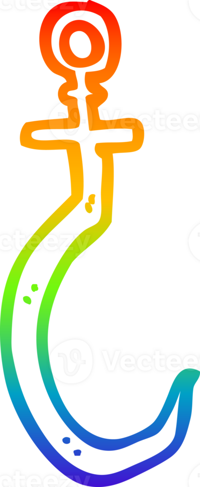 rainbow gradient line drawing of a cartoon fish hook png
