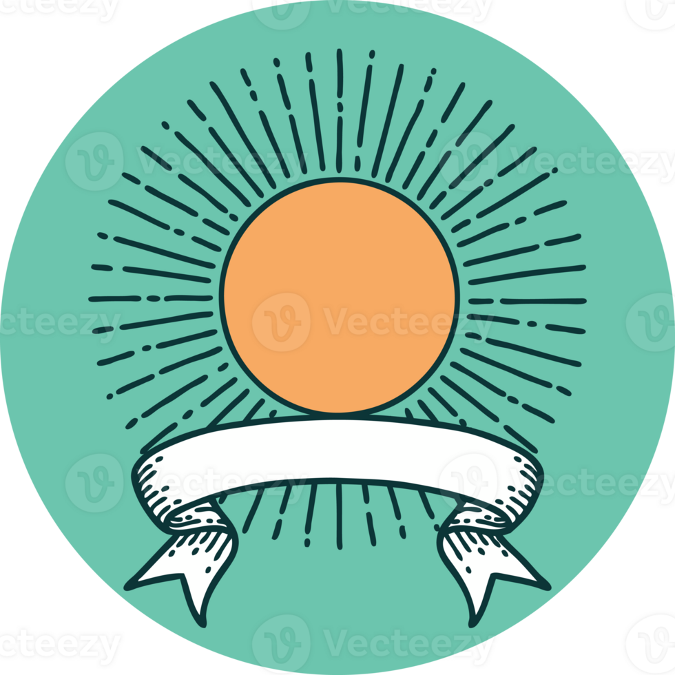 tattoo style icon with banner of a sun png