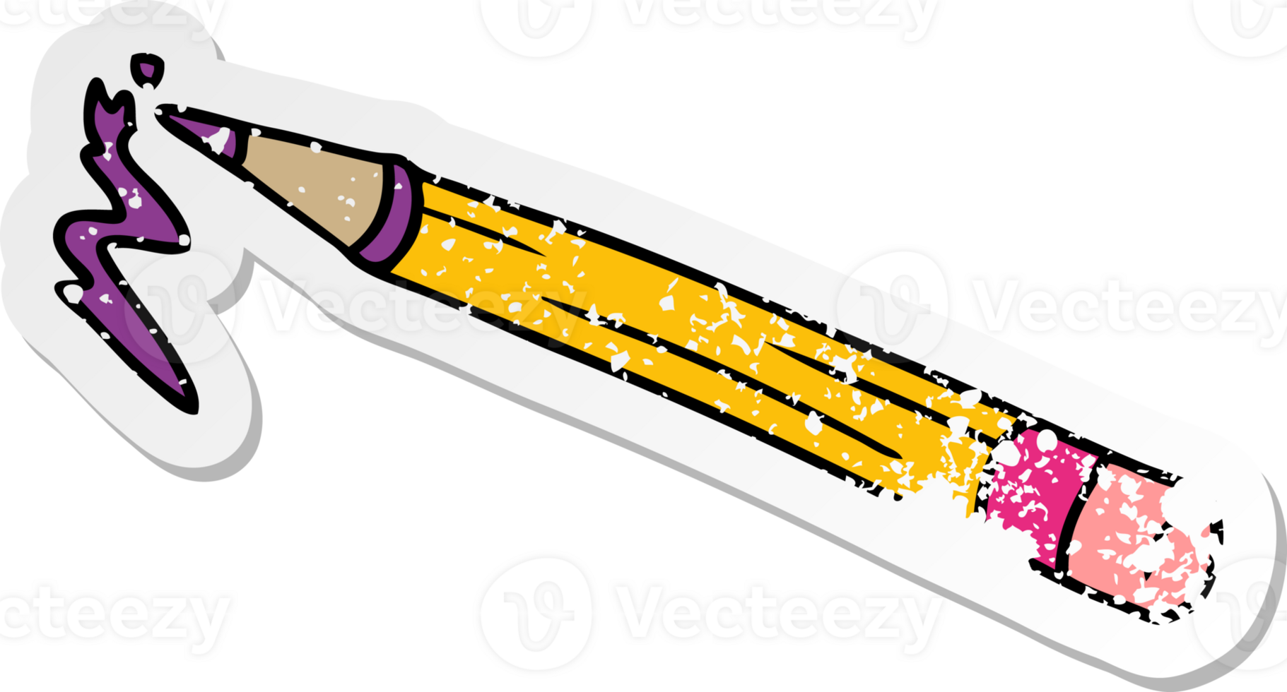 hand drawn distressed sticker cartoon doodle of a coloured pencil png
