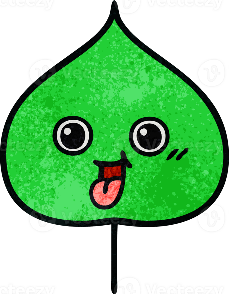 retro grunge texture cartoon of a expressional leaf png