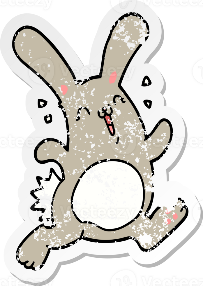 distressed sticker of a cartoon rabbit png