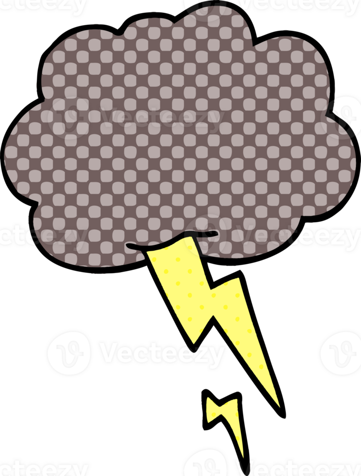 cartoon doodle storm cloud with lightning png