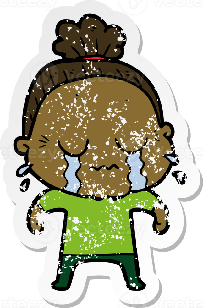 distressed sticker of a cartoon crying old lady png