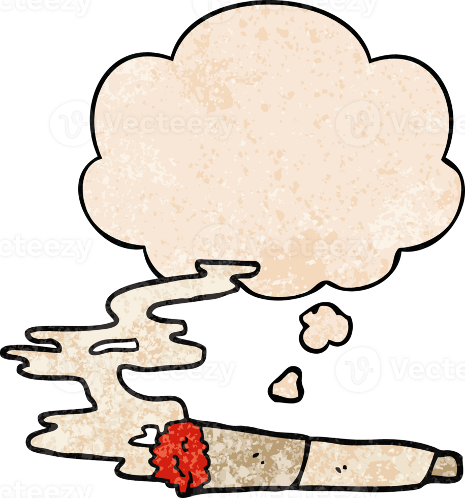 cartoon cigarette with thought bubble in grunge texture style png