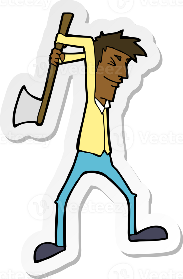 sticker of a cartoon man swinging axe png