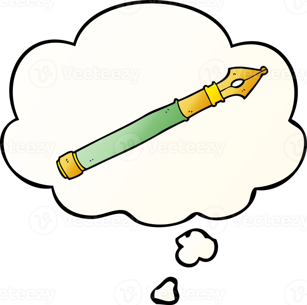 cartoon fountain pen with thought bubble in smooth gradient style png