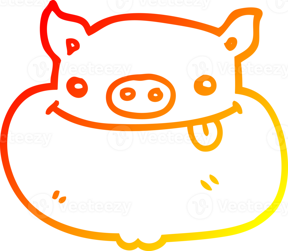 warm gradient line drawing of a cartoon happy pig face png