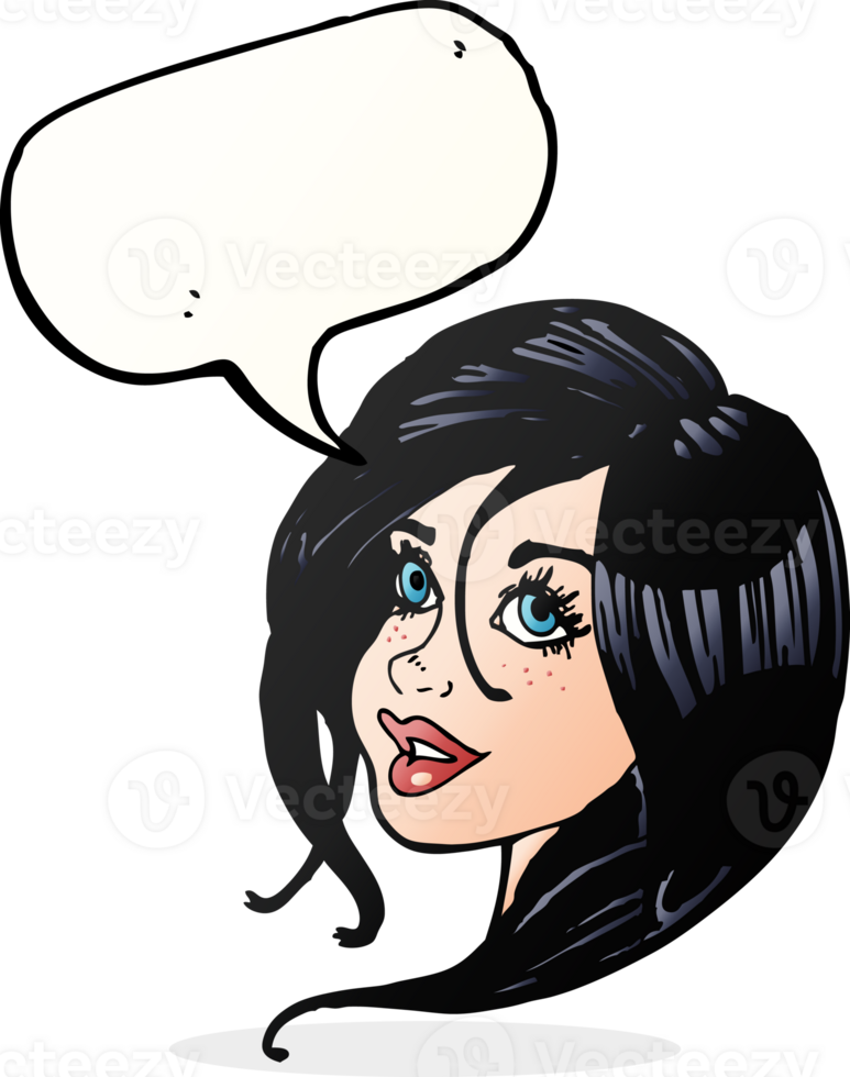 cartoon pretty female face with speech bubble png