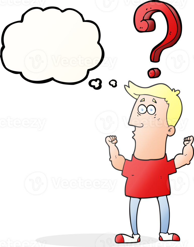 hand drawn thought bubble cartoon man with question png
