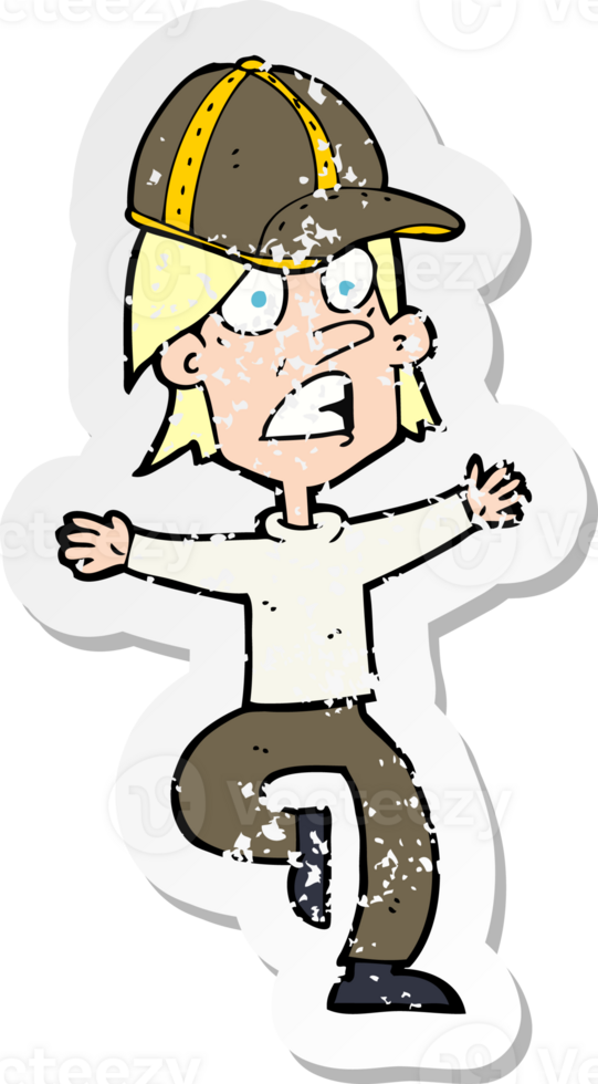 retro distressed sticker of a cartoon scout png