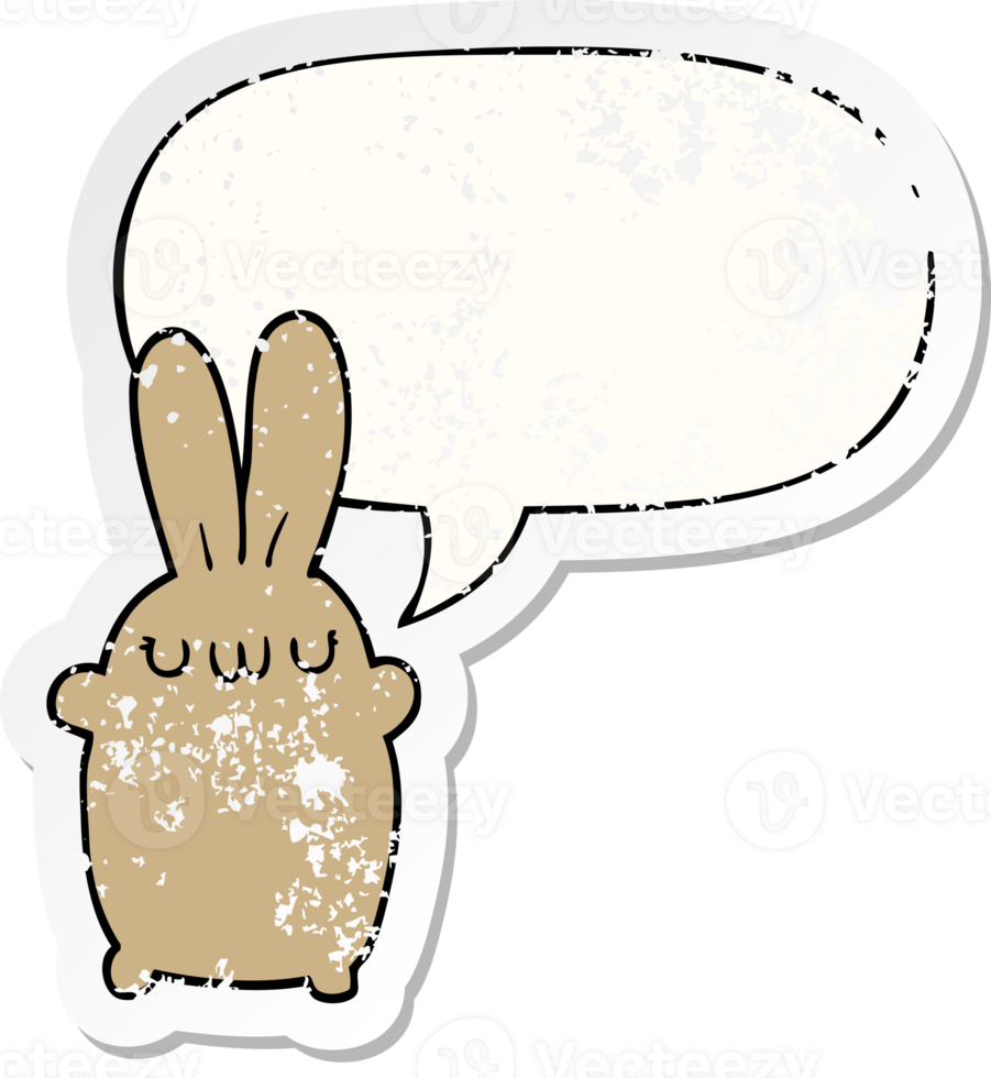 cartoon rabbit with speech bubble distressed distressed old sticker png