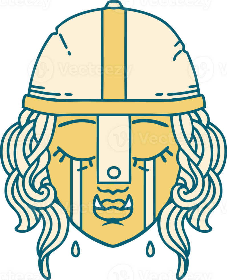 Retro Tattoo Style crying orc fighter character face png