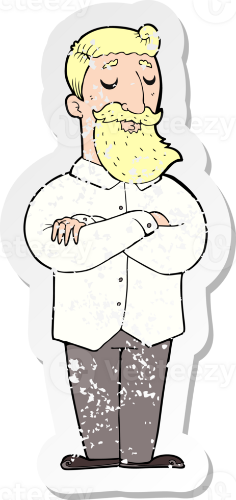 retro distressed sticker of a cartoon hipster man png