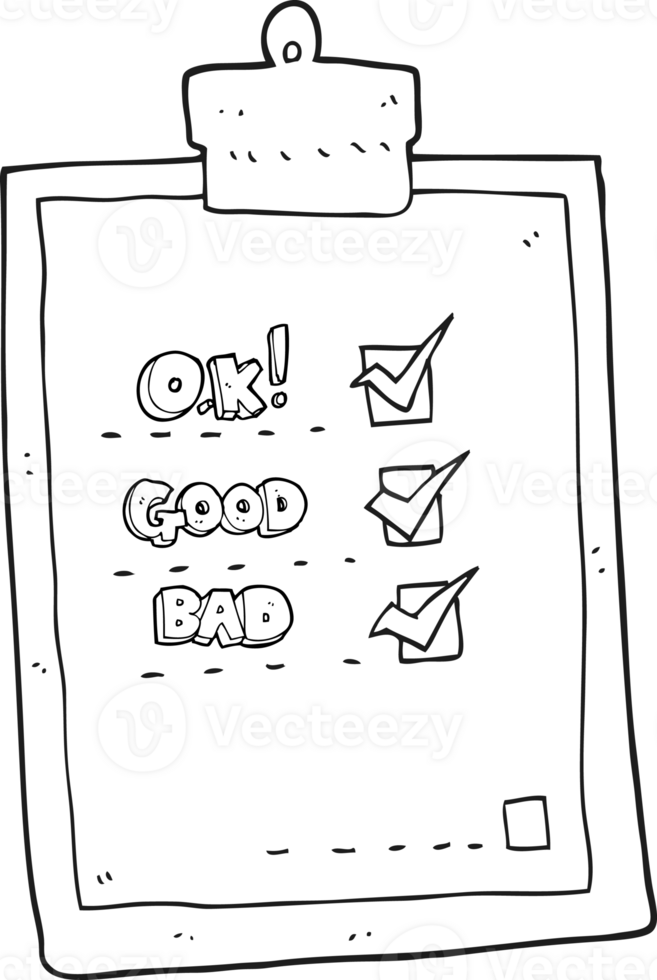 hand drawn black and white cartoon check list png