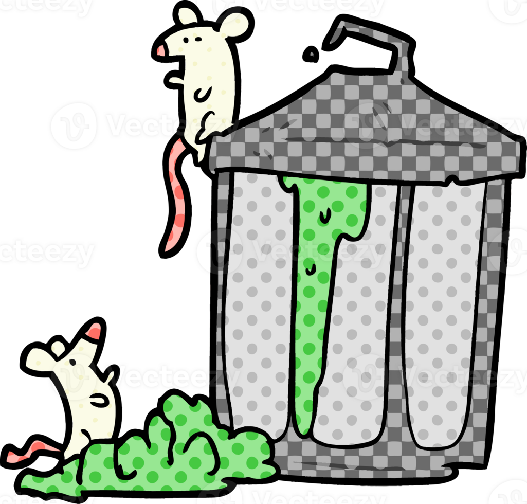 cartoon old metal garbage can with mice png
